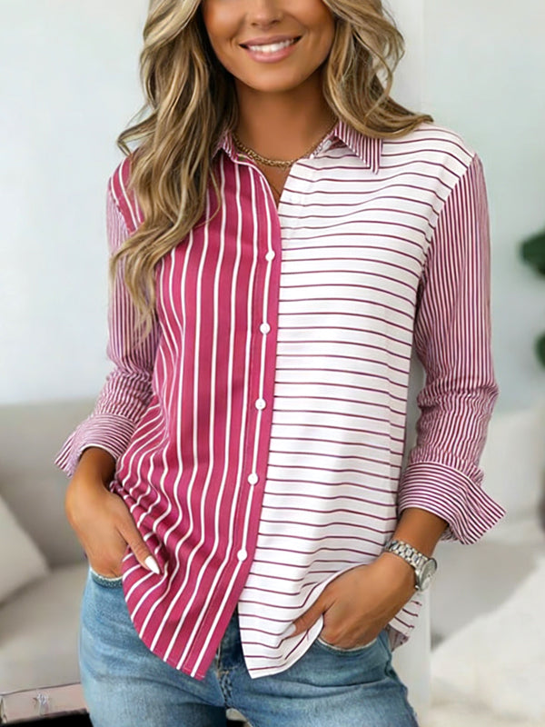 Colorblock Stripe Relaxed Button Shirt