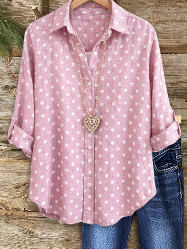 Blush Polka Dot Casual Blouse