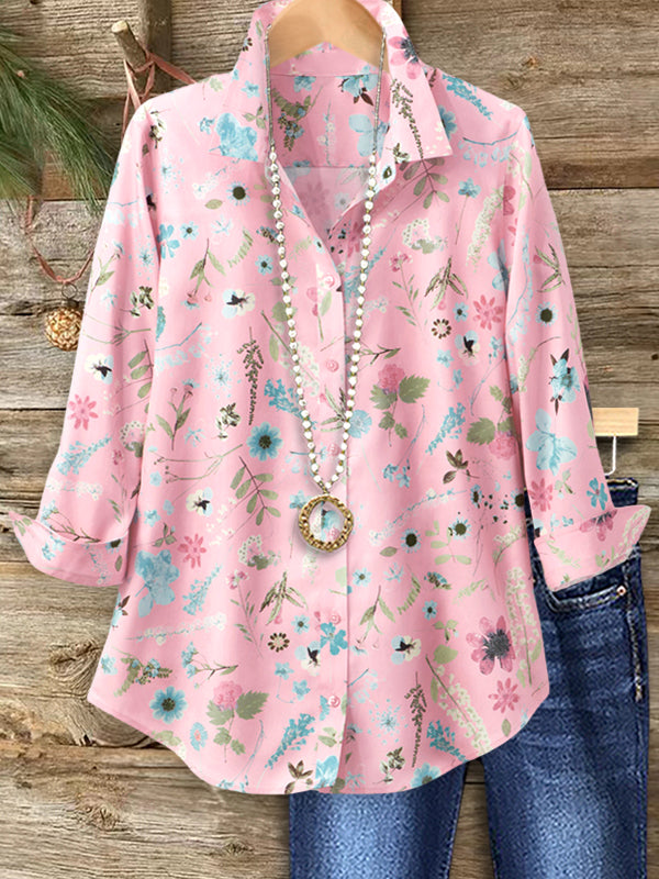 Pink Garden Button-Down Floral Blouse