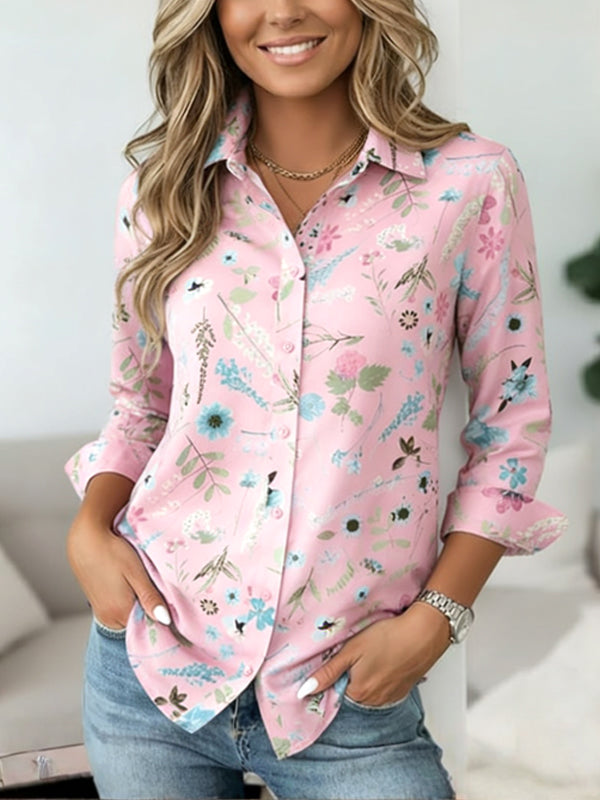 Pink Garden Button-Down Floral Blouse