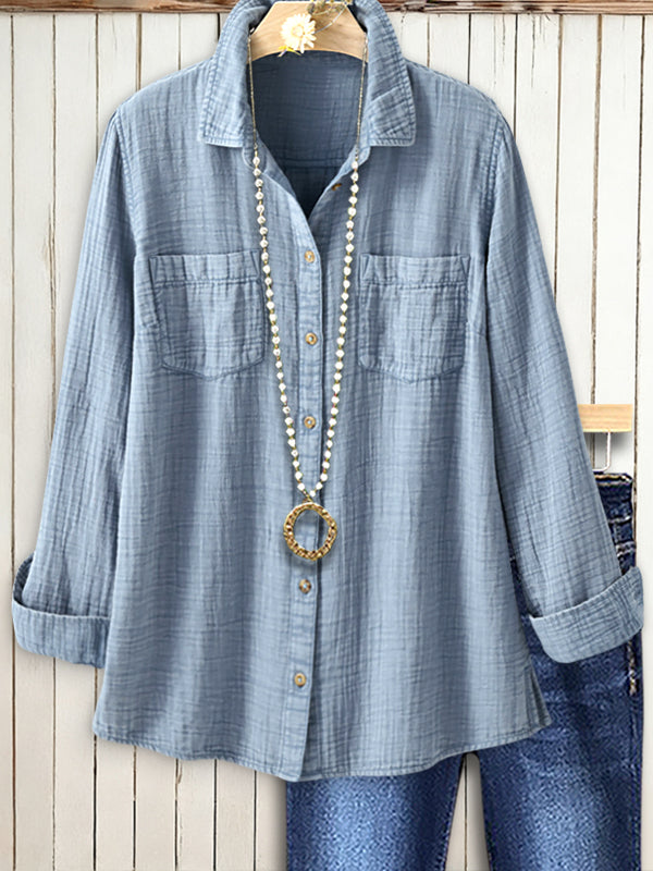 Soft Blue Washed Cotton Button-Up Shirt