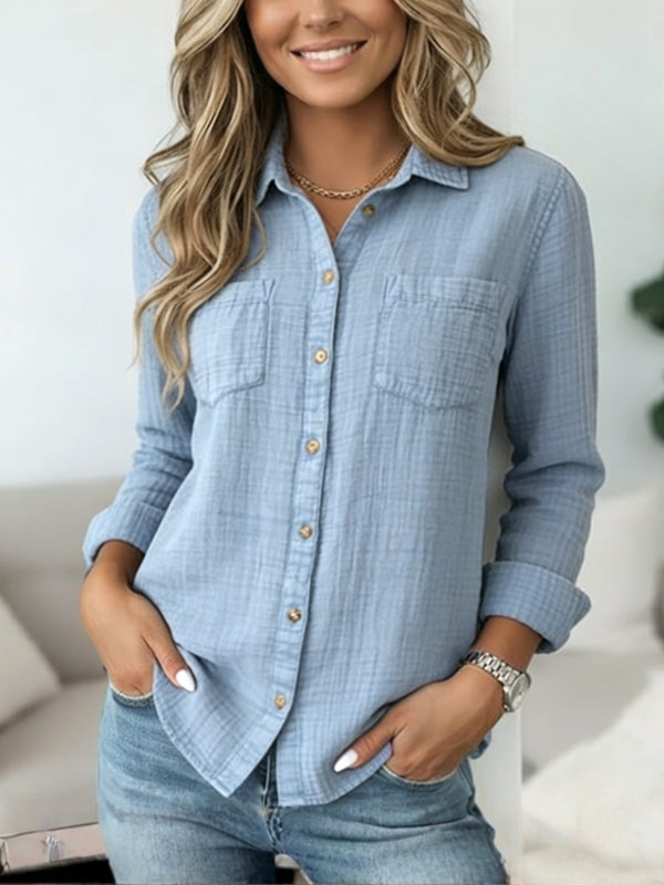 Soft Blue Washed Cotton Button-Up Shirt