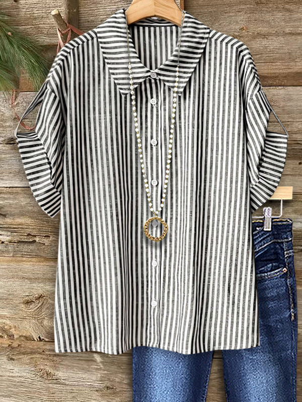 Relaxed Button-Front Stripe Shirt