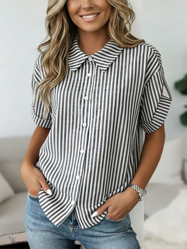 Relaxed Button-Front Stripe Shirt