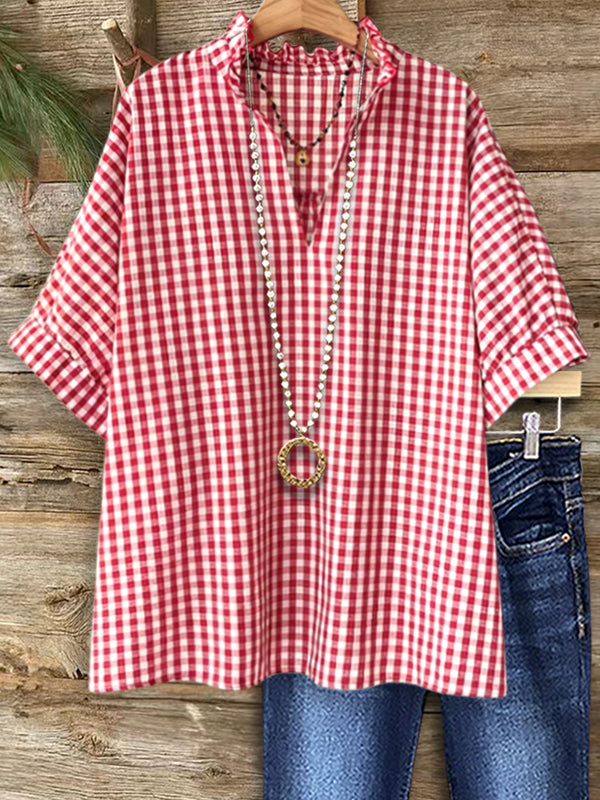 Gingham High-Neck Relaxed Top