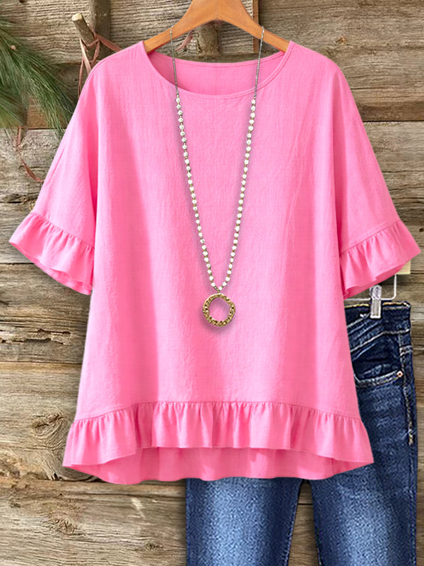 Solid Color Ruffled Casual Top