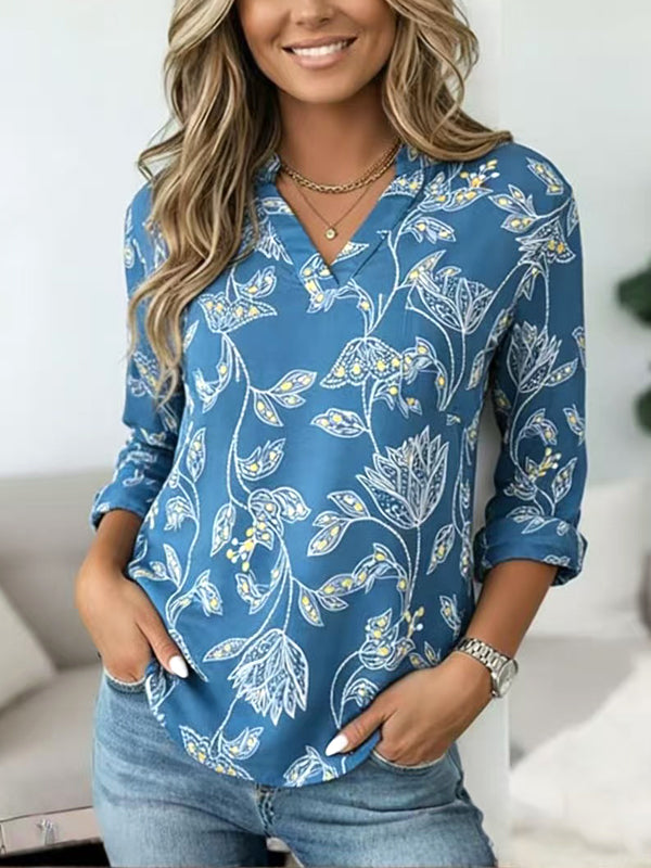Coastal Breeze Printed V-Neck Top