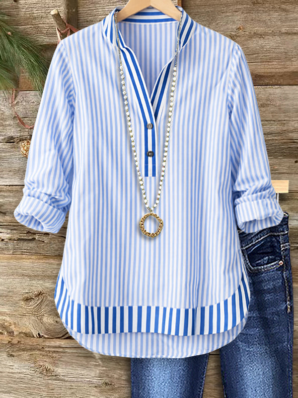Coastal Breeze Striped V-Neck Shirt