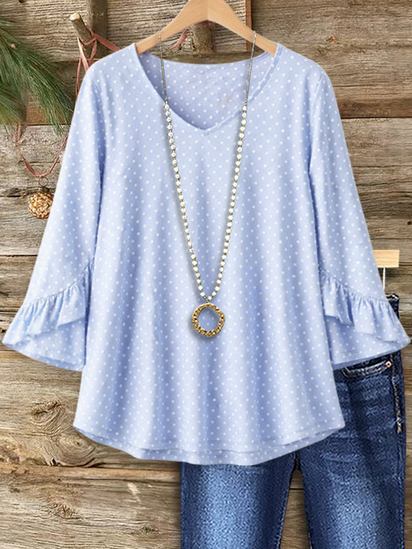 Sky Dots Ruffled Sleeve Blouse