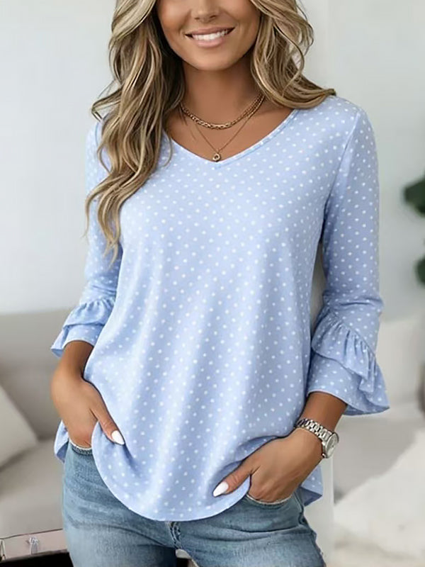 Sky Dots Ruffled Sleeve Blouse