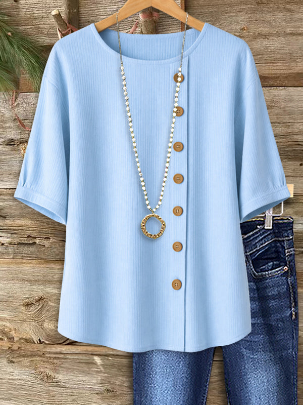 Blush Minimalist Button Accent Top