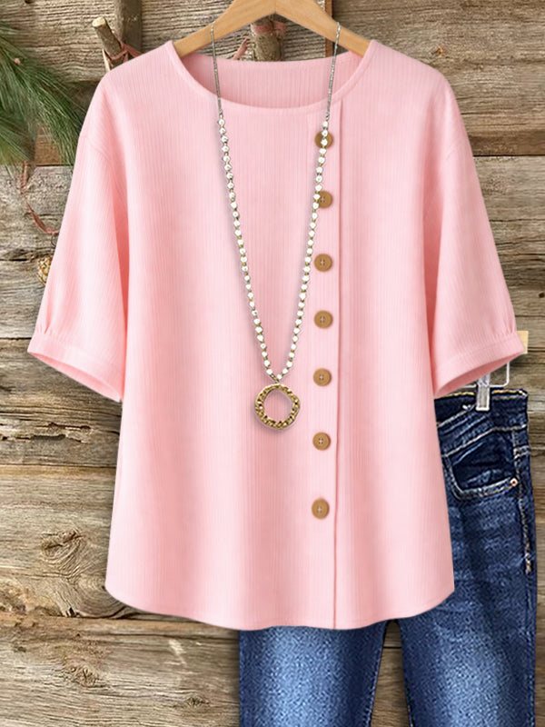 Blush Minimalist Button Accent Top