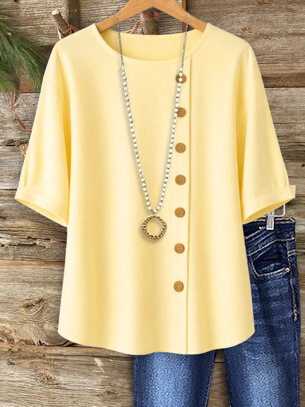 Blush Minimalist Button Accent Top
