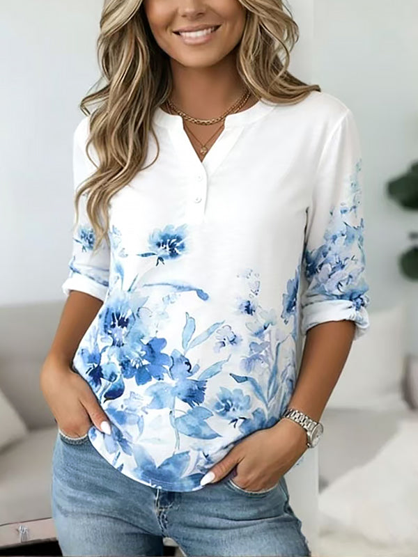 Blue Bloom Henley Top