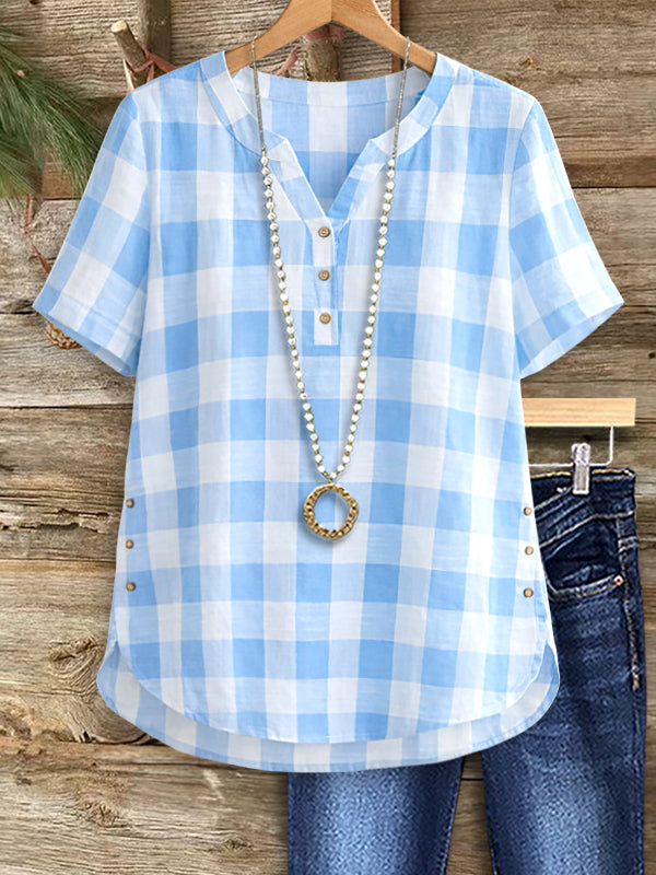 Breezy Blue Gingham Henley Top