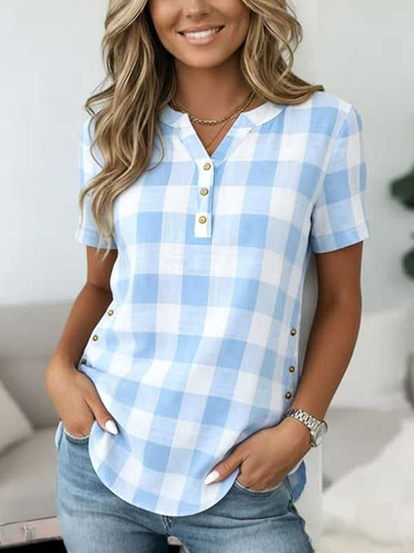 Breezy Blue Gingham Henley Top
