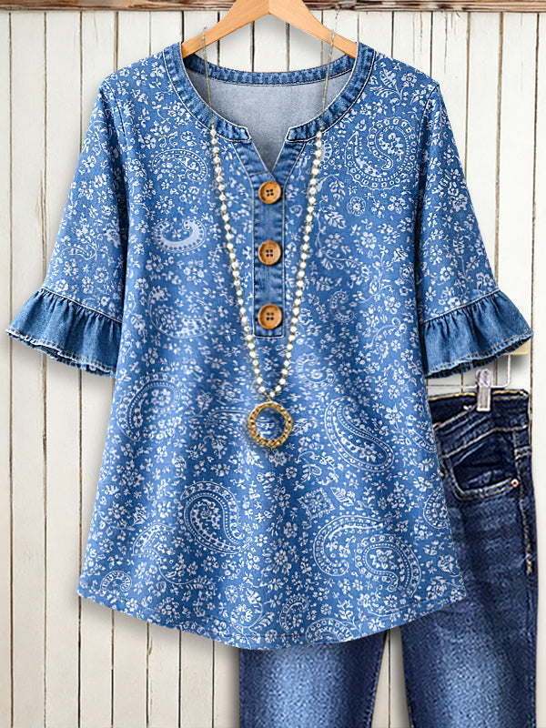 Vintage Paisley Denim Top