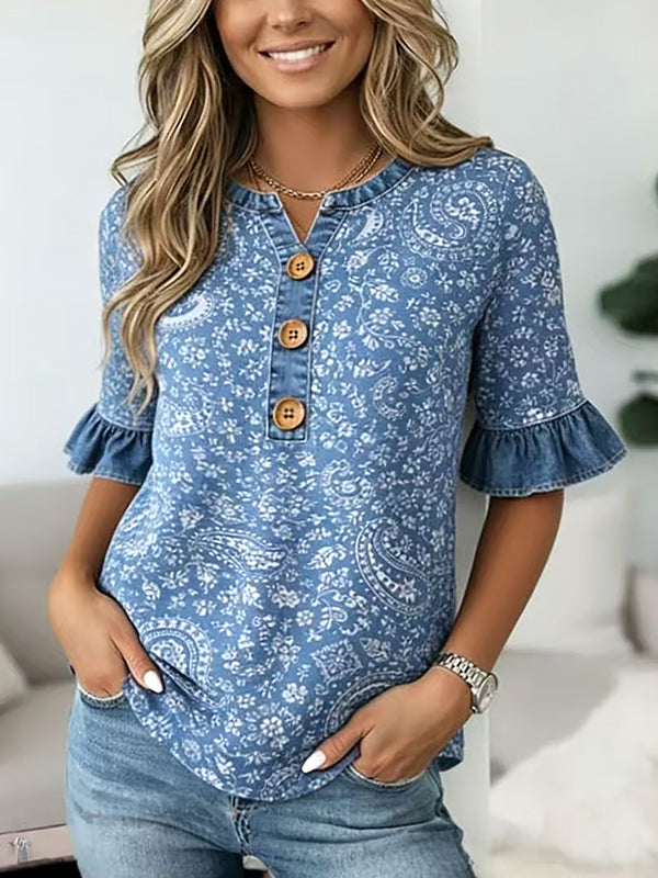 Vintage Paisley Denim Top