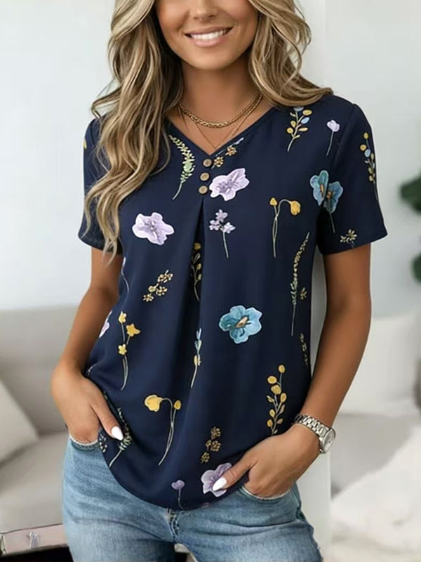 Midnight Bloom V-Neck Blouse