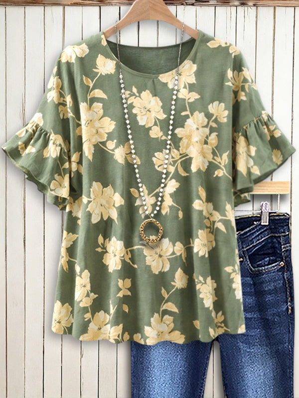 Olive Garden Ruffle Sleeve Top