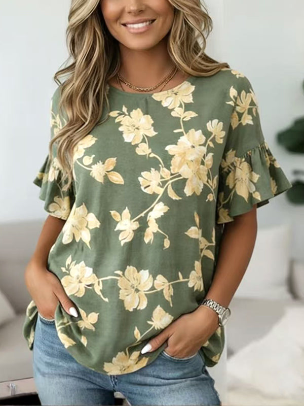 Olive Garden Ruffle Sleeve Top