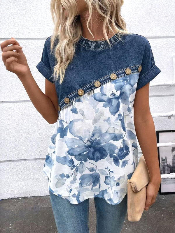 Denim Bloom Patchwork Top