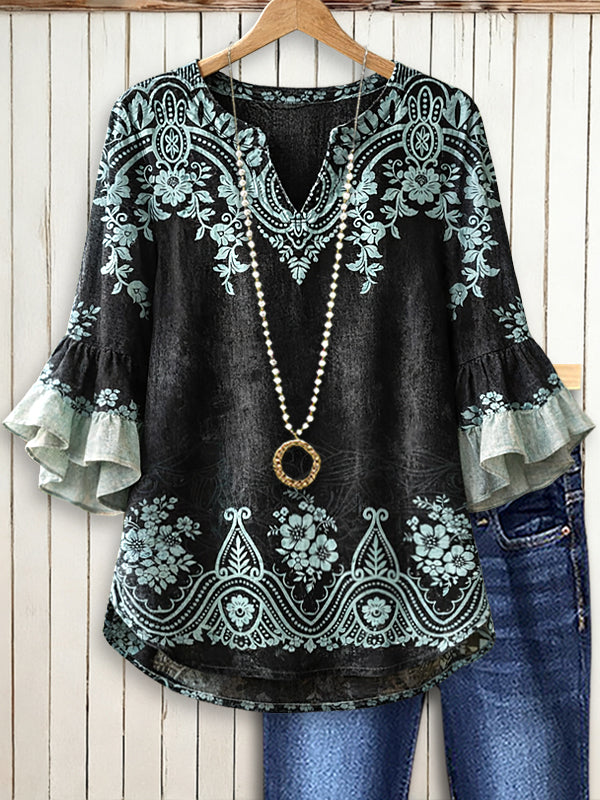 Midnight Bloom Casual Blouse