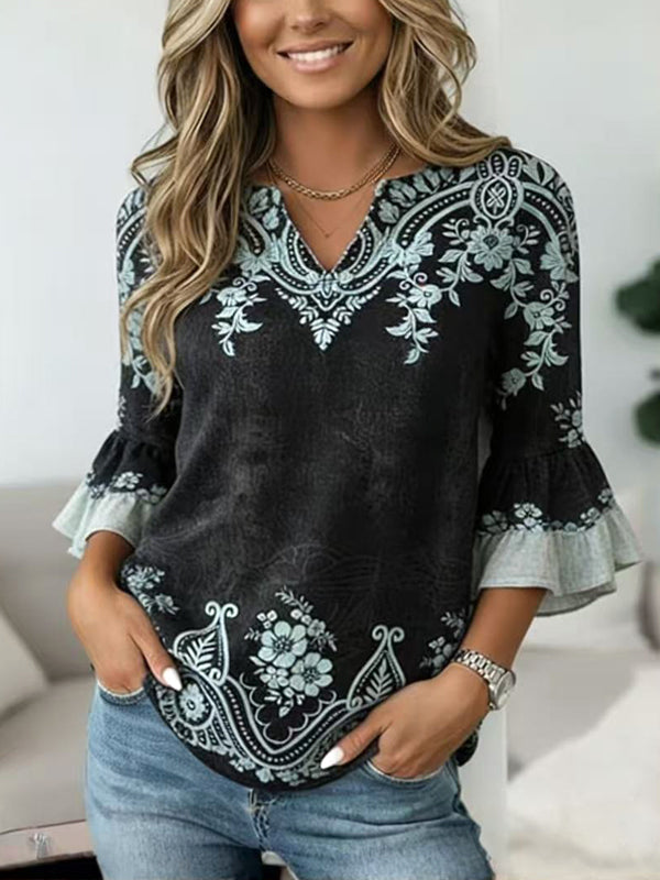 Midnight Bloom Casual Blouse