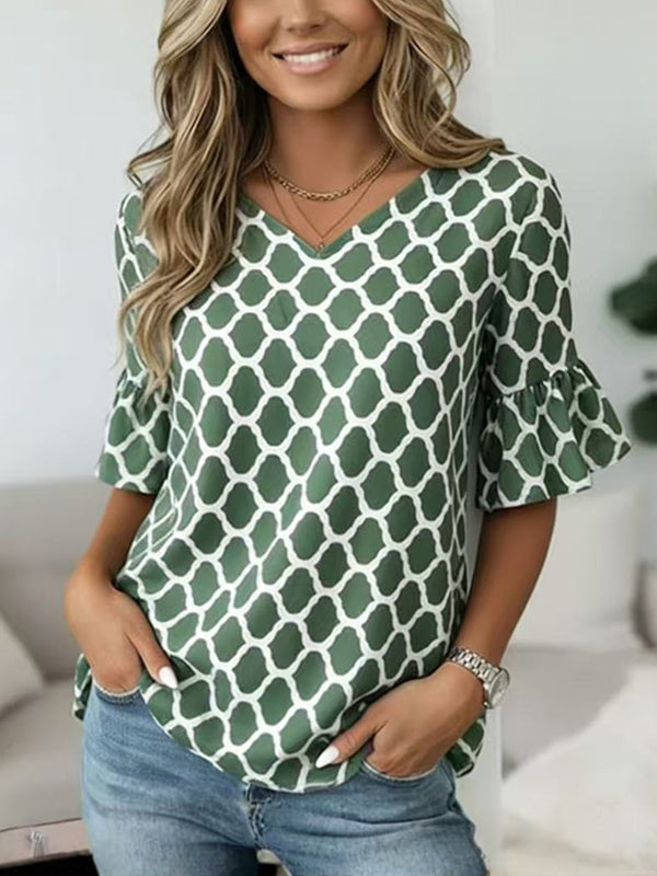 Emerald Lattice Ruffle Sleeve Top