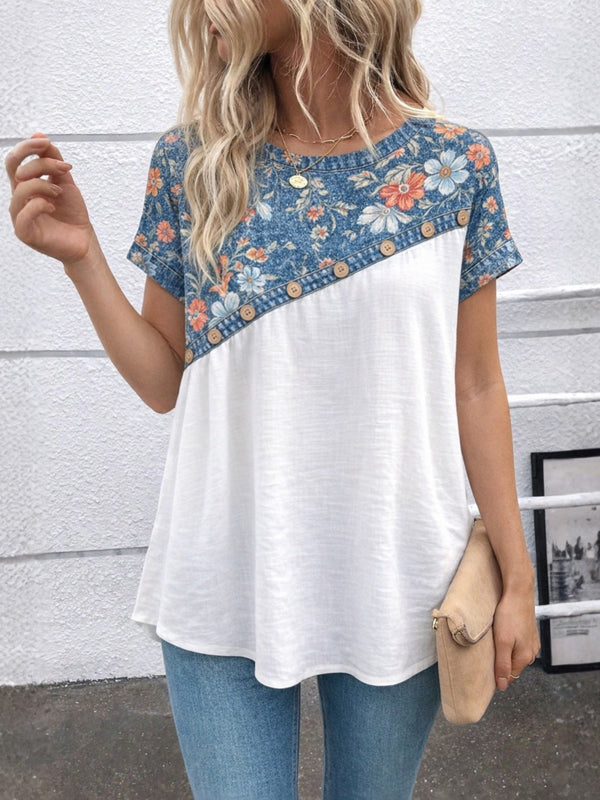 Denim Floral Contrast Top
