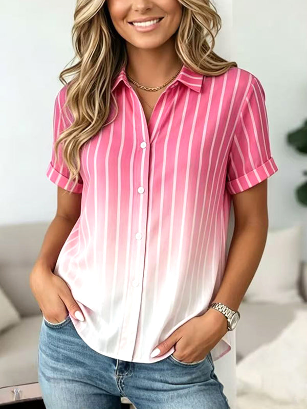 Sunset Stripe Ombre Button-Up Shirt