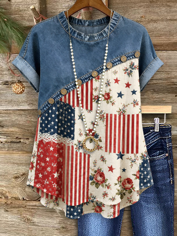 Stars & Roses Patchwork Top