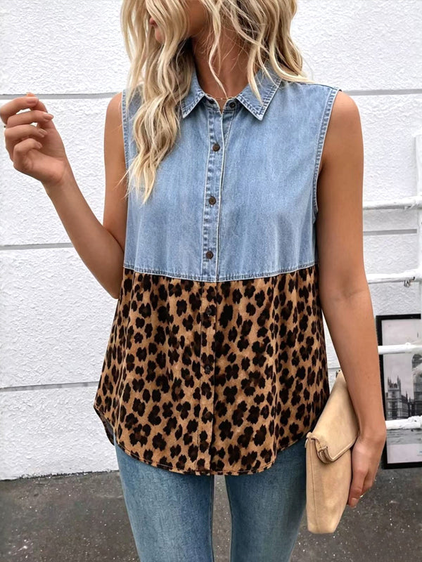 Wild Denim Leopard Tank