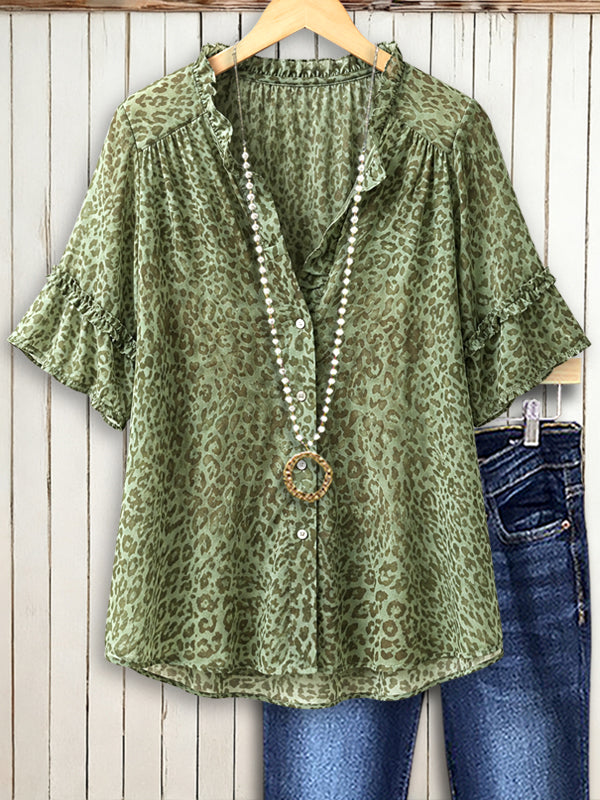Safari Chic Ruffled Sleeve Blouse