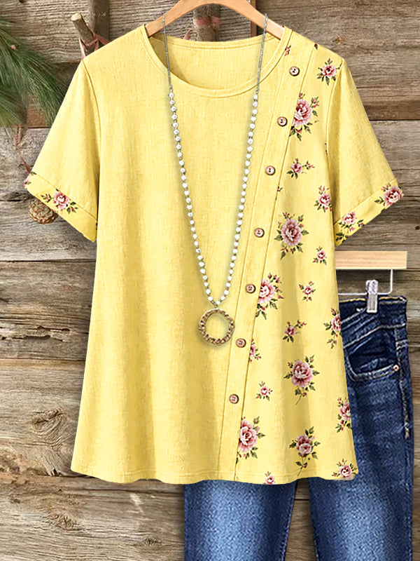 Sunny Blossom Button Accent Top