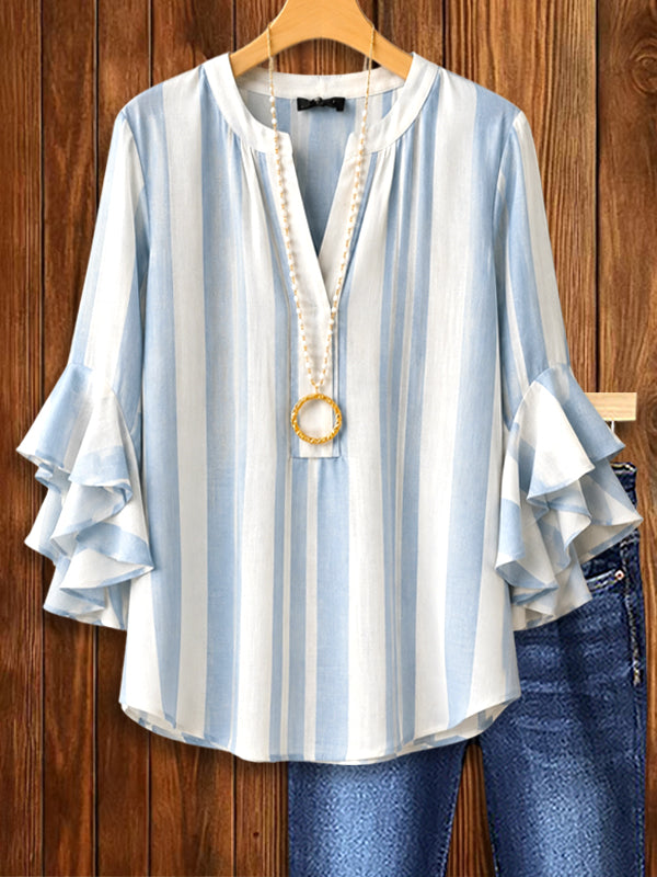 Coastal Breeze Ruffle Sleeve Blouse