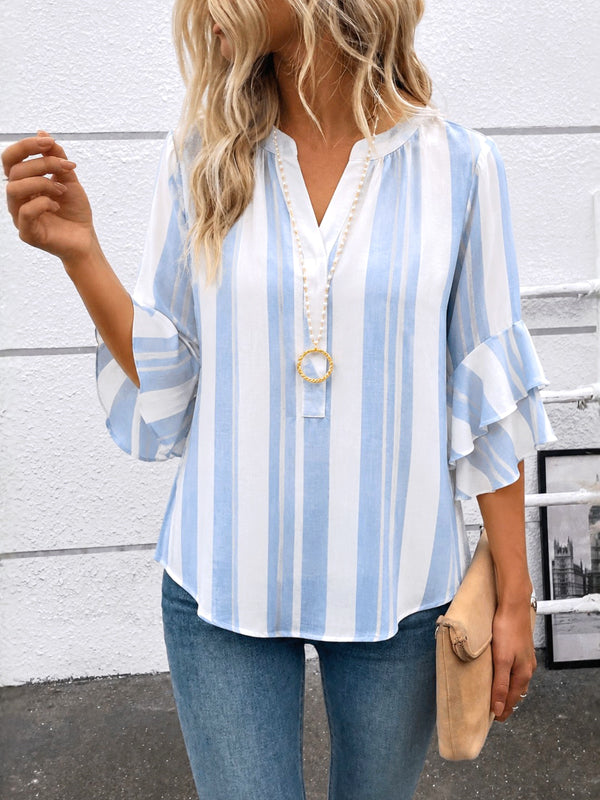 Coastal Breeze Ruffle Sleeve Blouse