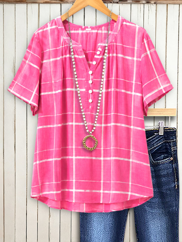 Pink Harbor Plaid Henley Top
