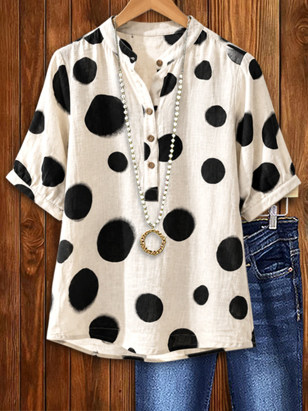 Uptown Polka Dot Henley Blouse