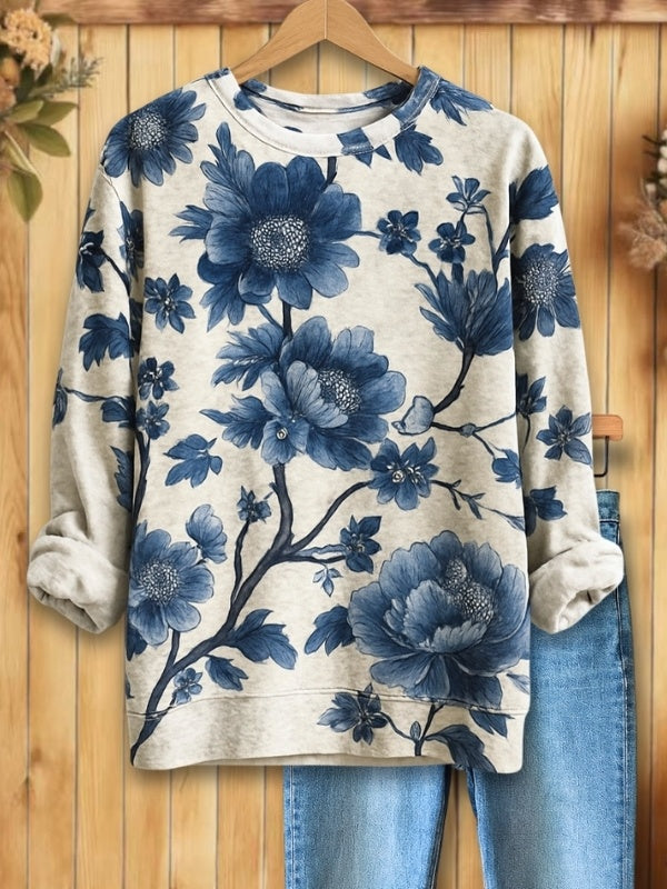 Indigo Floral Art Sweatshirt