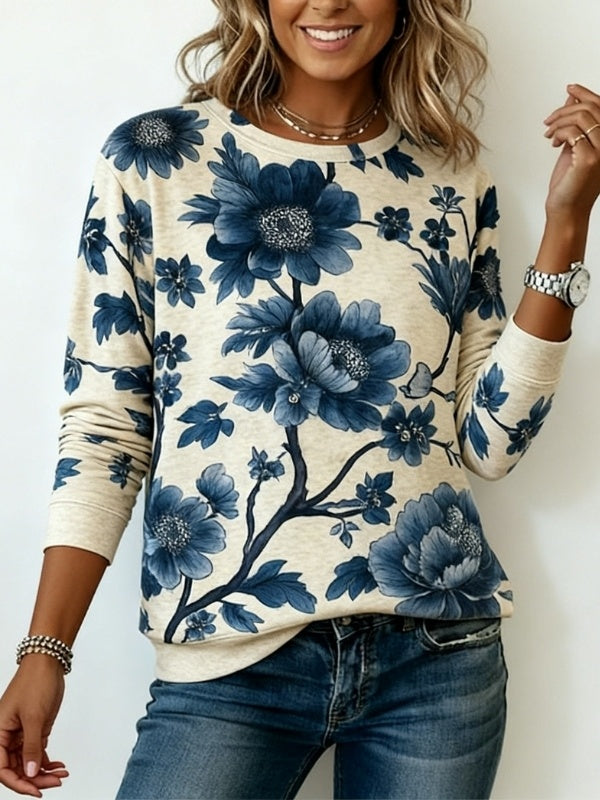Indigo Floral Art Sweatshirt