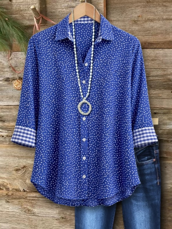 3/4Lenghth Sleeve Polka Dot Button Shirt