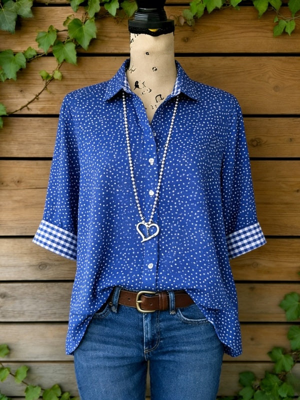 3/4Lenghth Sleeve Polka Dot Button Shirt