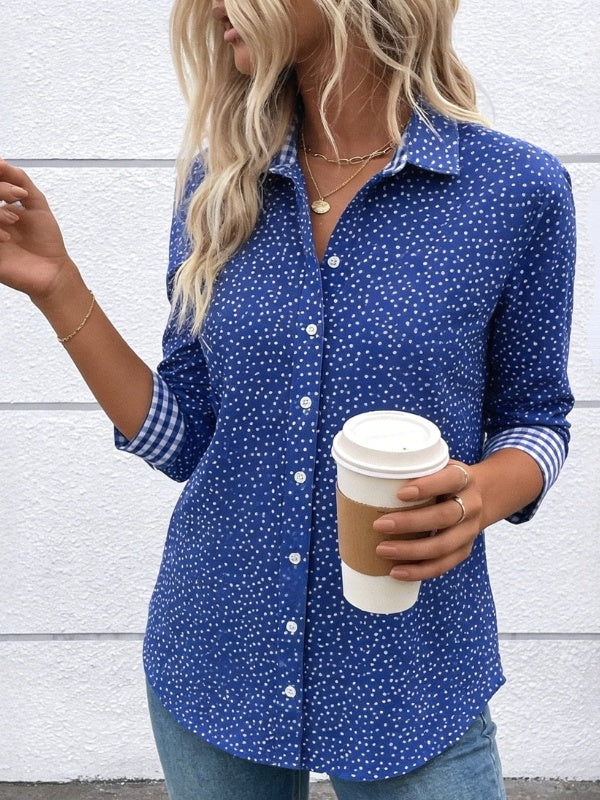 3/4Lenghth Sleeve Polka Dot Button Shirt