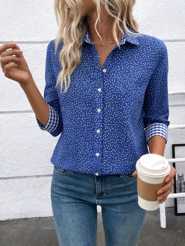 3/4Lenghth Sleeve Polka Dot Button Shirt