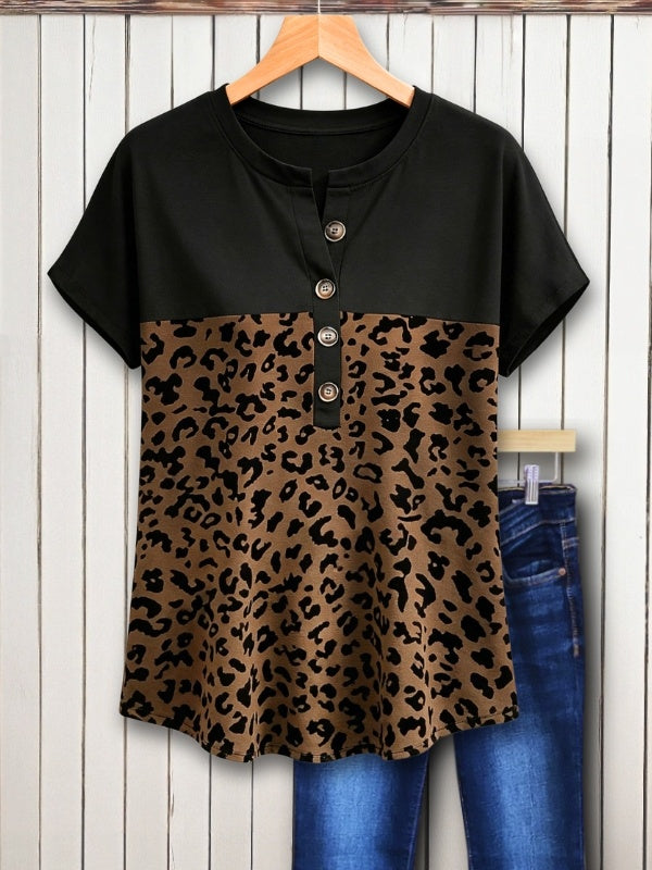 Leopard Colorblock Henley Top