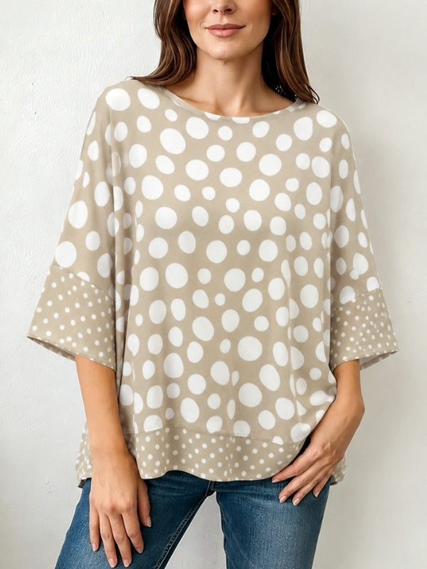Khaki Polka Dot Batwing Sleeve Blouse