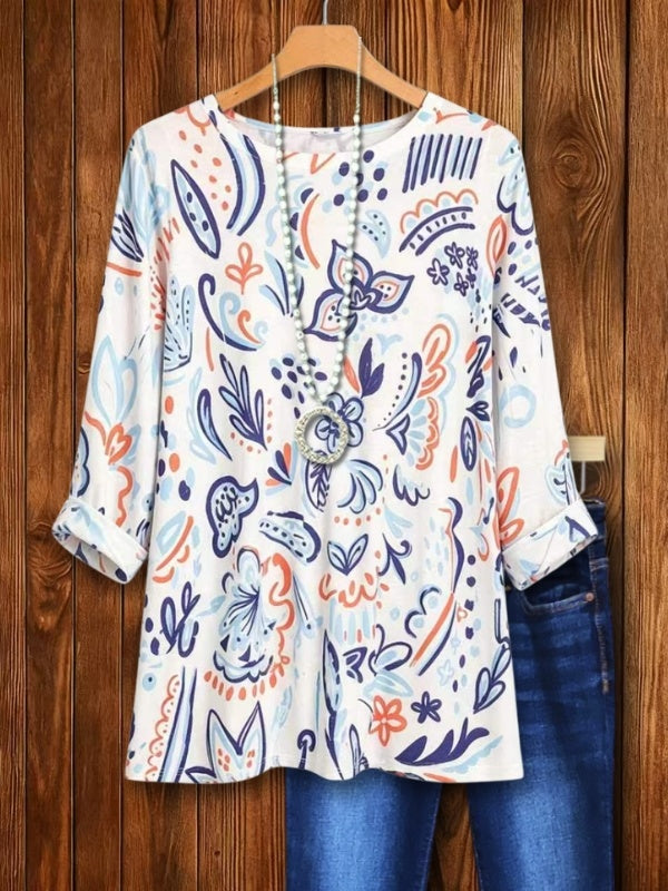 Boho Floral 3/4 Sleeve Tunic Top