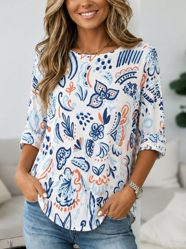 Boho Floral 3/4 Sleeve Tunic Top
