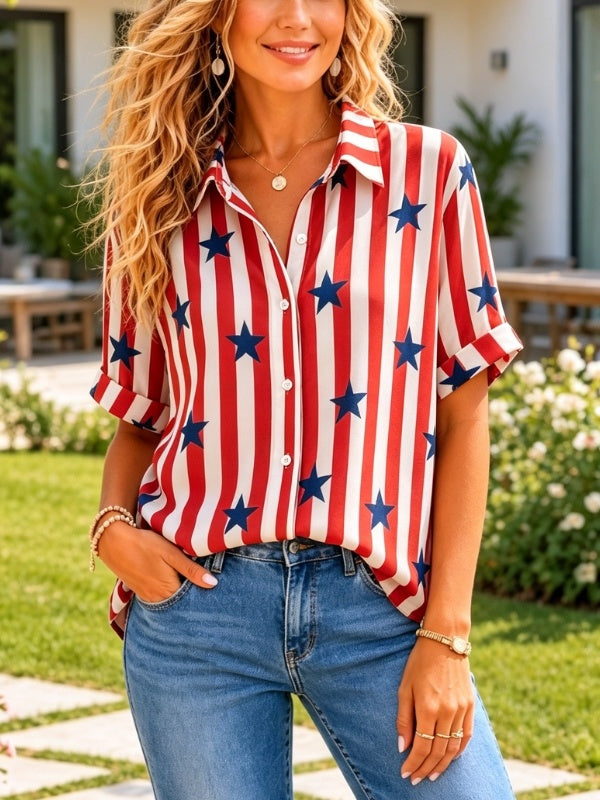 Stars & Stripes Button-Up Camp Shirt